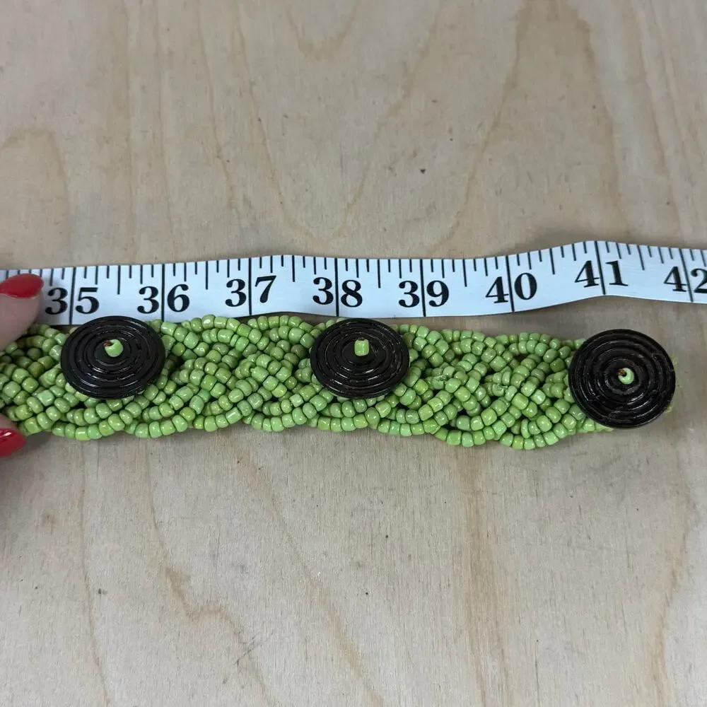Women’s Beaded Belt Vintage Handmade Green Bohemian Lagenlook Art to Wear 36-38”